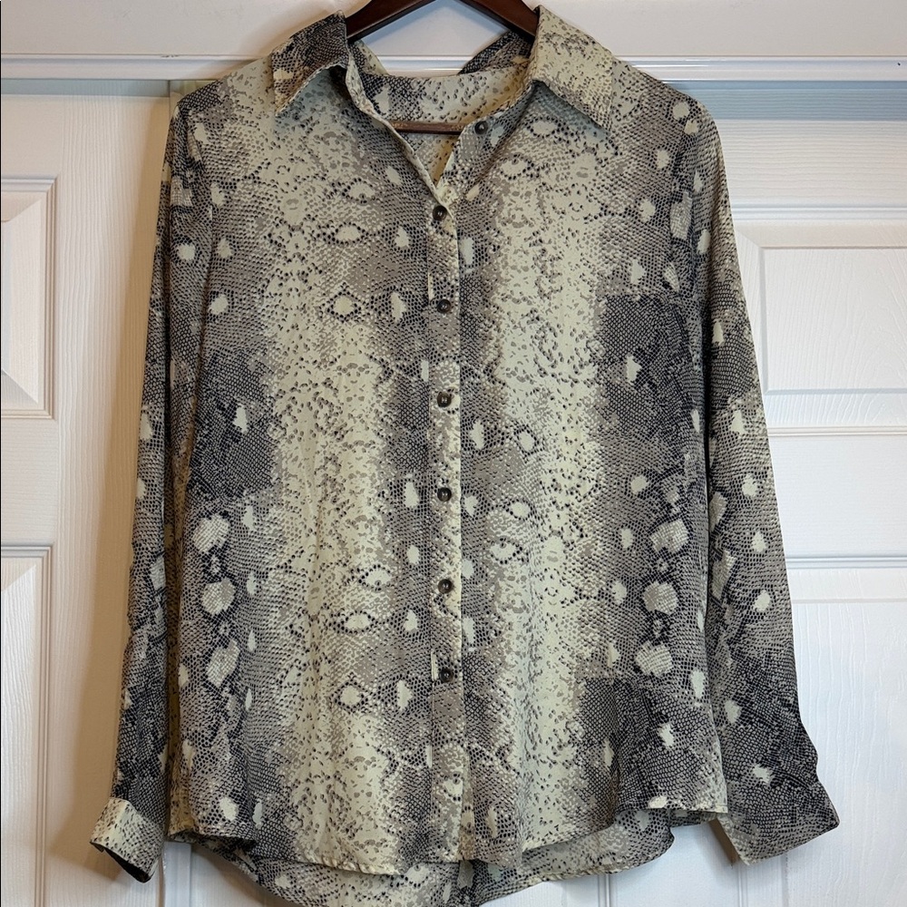 Boohoo Snake Print Blouse Button Down Blouse | Effortless Chic